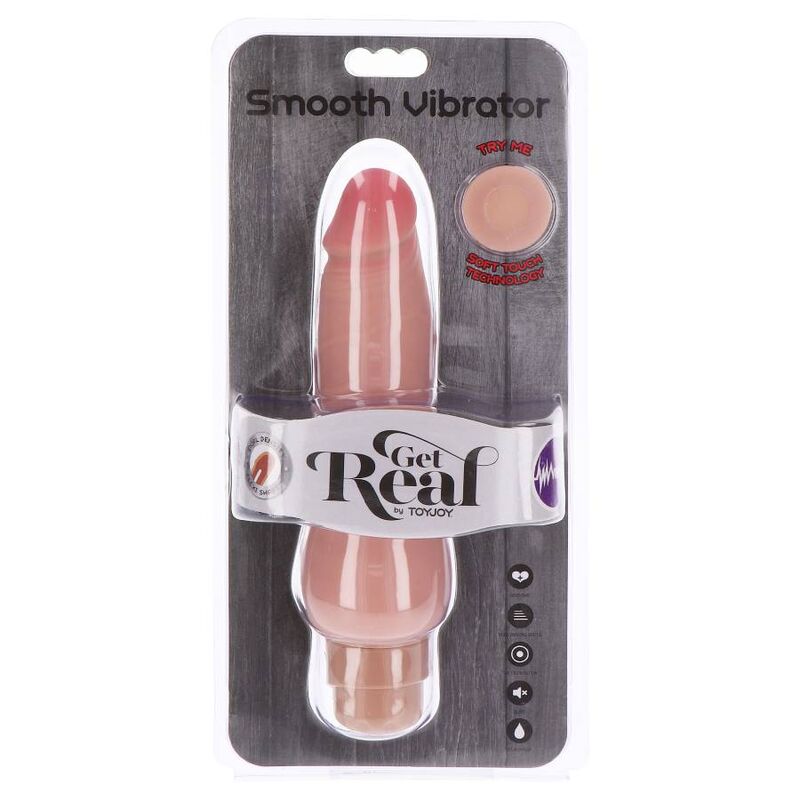 Vibrador realista GET REAL en blíster, con parte superior transparente y cuerpo color natural.