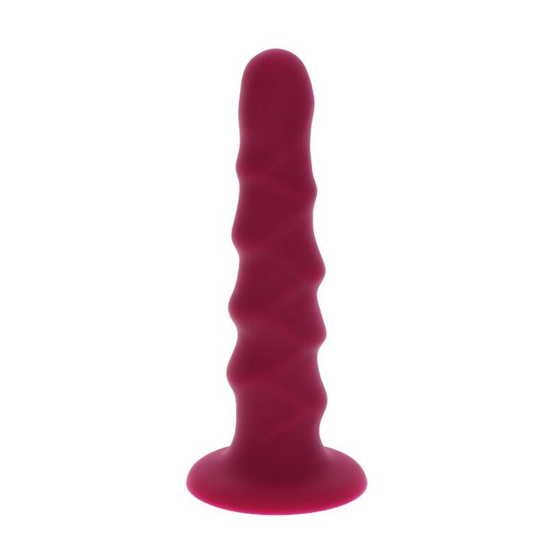 Get Real Goodhead, dildo rojo acanalado con base ancha.