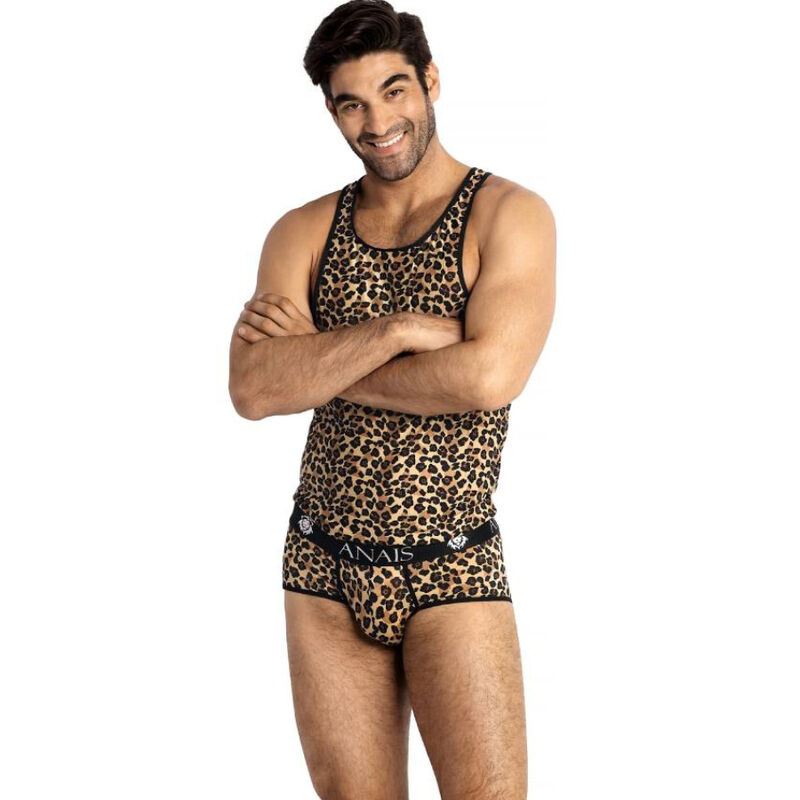 ANAIS MEN Mercury Top con estampado de leopardo, vista frontal en modelo