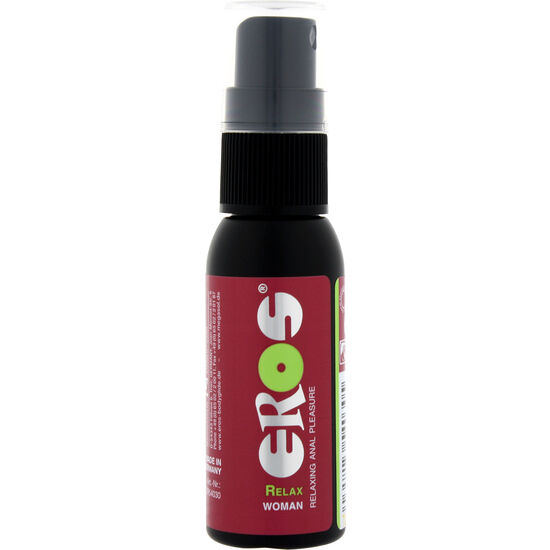 Spray anal relajante Eros Classic Line para mujer, en bote negro con etiqueta roja.