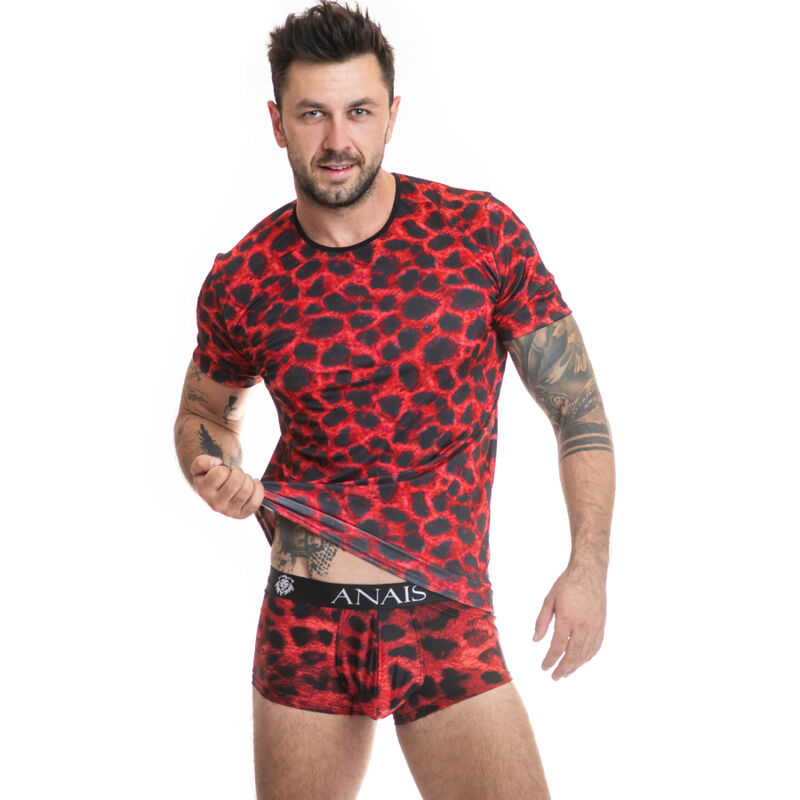 ANAIS MEN Savage camiseta roja y negra con boxer a juego, vista frontal.