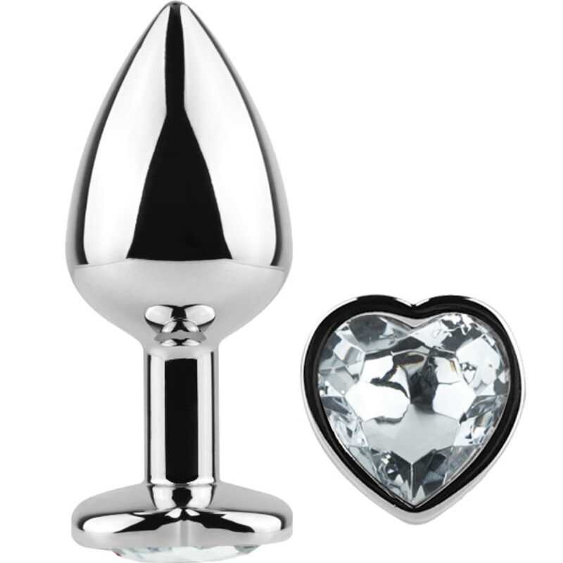 Tapón anal metálico de Secretplay Toys con detalle de corazón transparente.