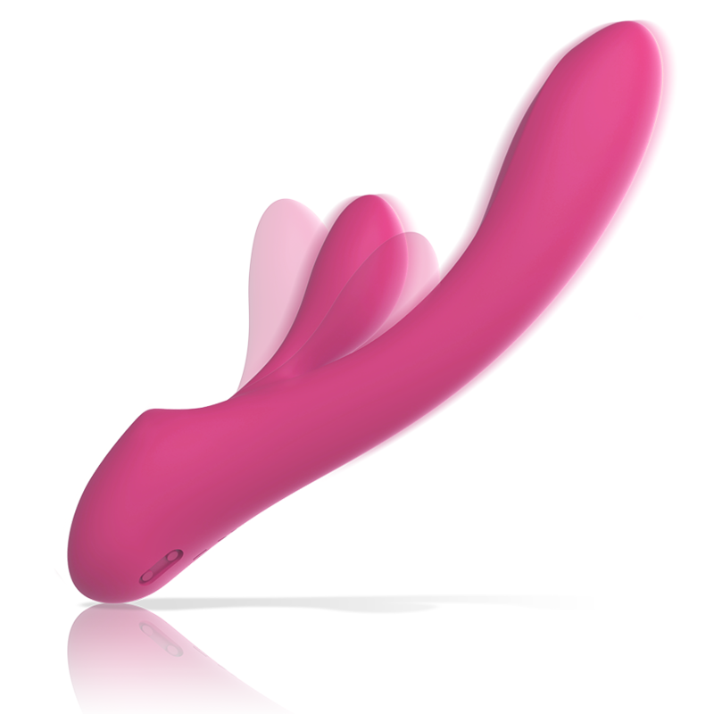 Vibrador rabbit Intense Luigi rosa, vista lateral con doble estimulación visible.