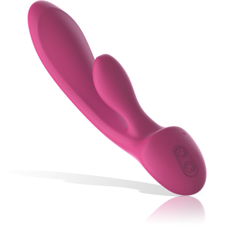 Vibrador rabbit rosa Intense High Tech en vista inclinada, con botones visibles.