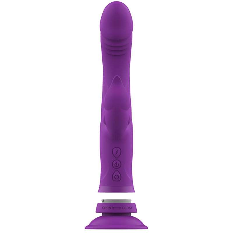 Vibrador conejito INTENSE Casanova morado, vista frontal con botones visibles y base de succión.