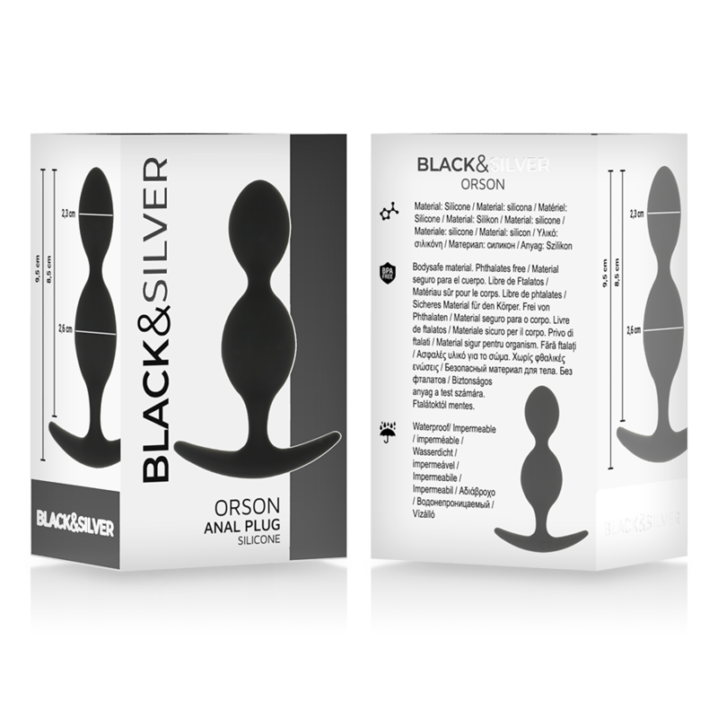 Caja del producto Black & Silver Orson con vista frontal y trasera