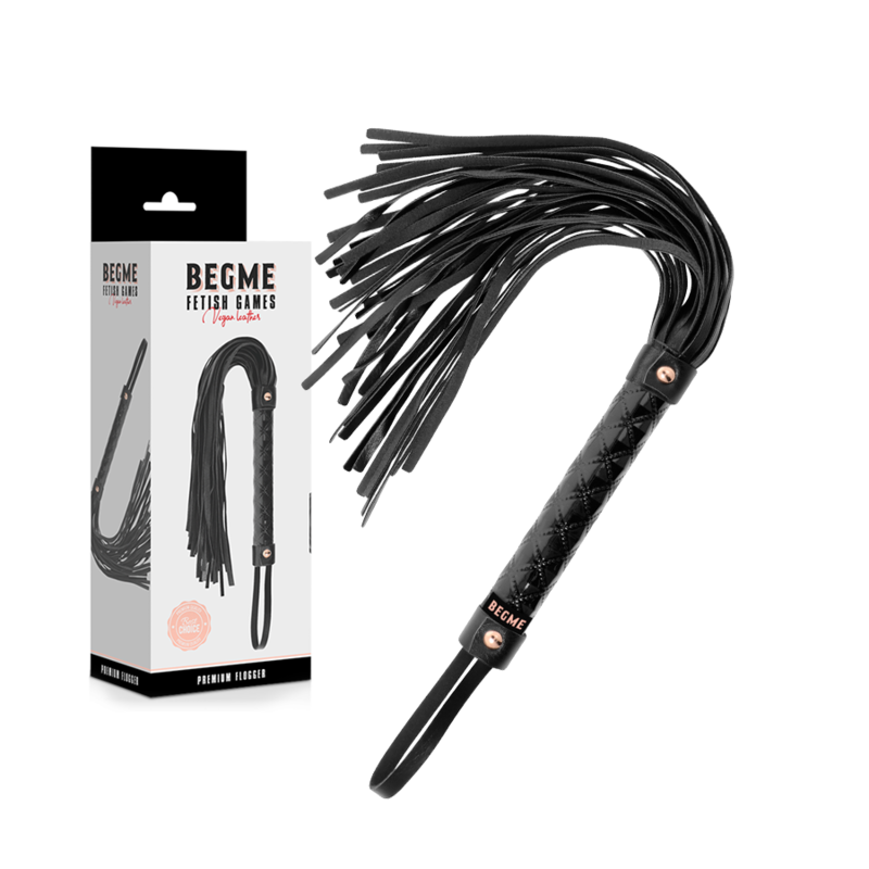 Flogger BEGME Black Edition negro con caja del producto visible.