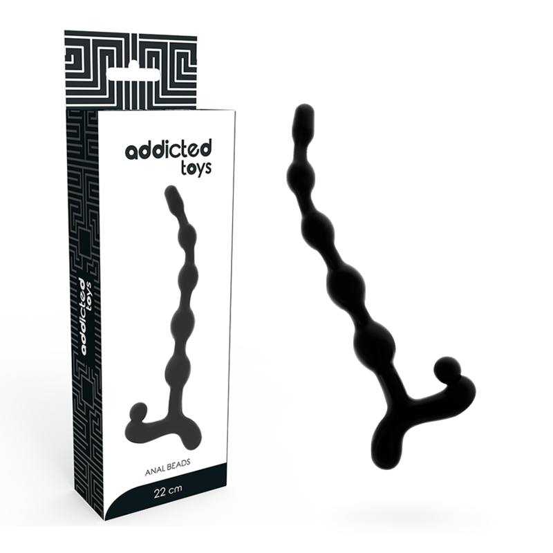 Bolsa anal Addicted Toys negra con caja del producto visible, 22 cm.