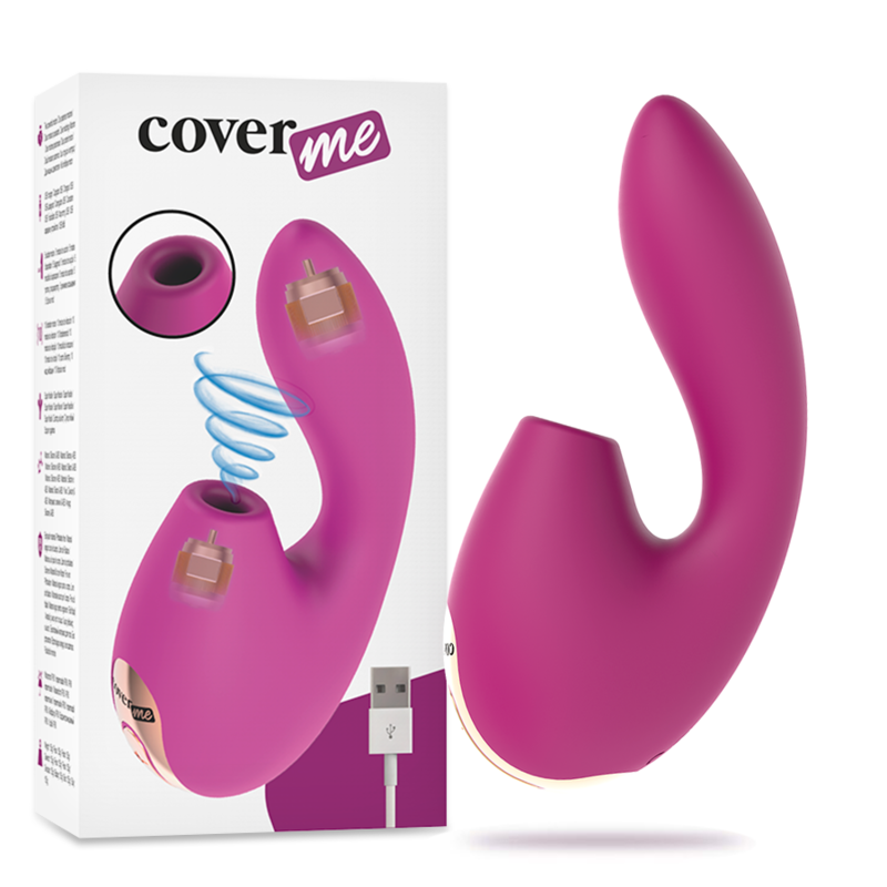 Vibrador rosa curvado Coverme G-Spot Rush junto a su caja del producto.