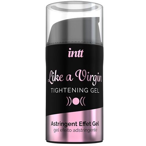 Gel Like a Virgin de INTT Lubricants en envase negro y rosa, vista frontal.
