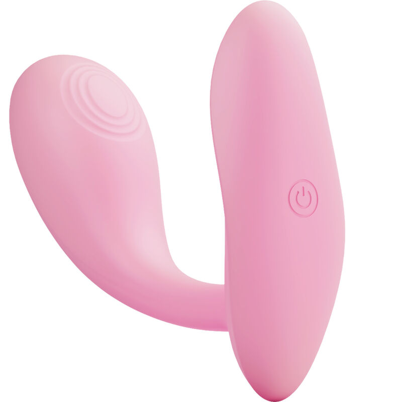 Vibrador rosa Pretty Love Baird de forma curvada, con botón visible.