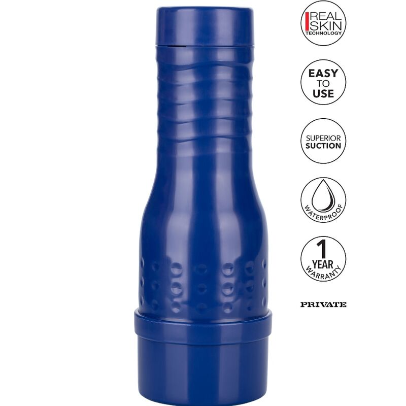 Masturbador vaginal PRIVATE Gabi Gold en azul, vista frontal con textura central.