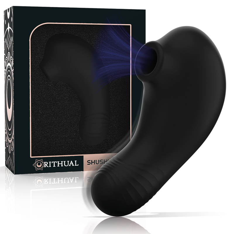 RITHUAL SHUSHU PRO negro, con la caja del producto detrás en vista frontal inclinada.