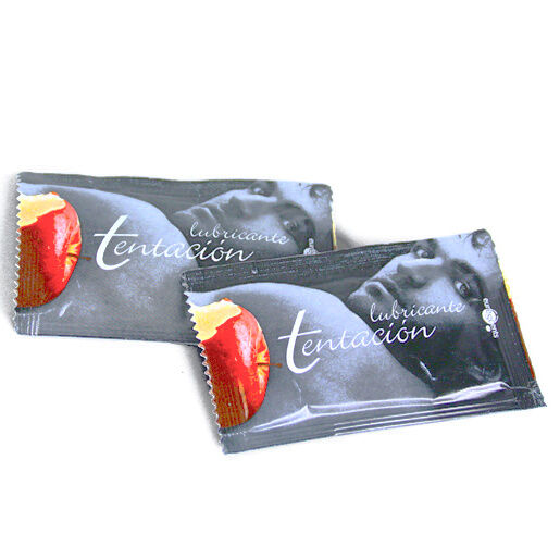 Dos sobres monodosis de lubricante TENTACION sabor chocolate.