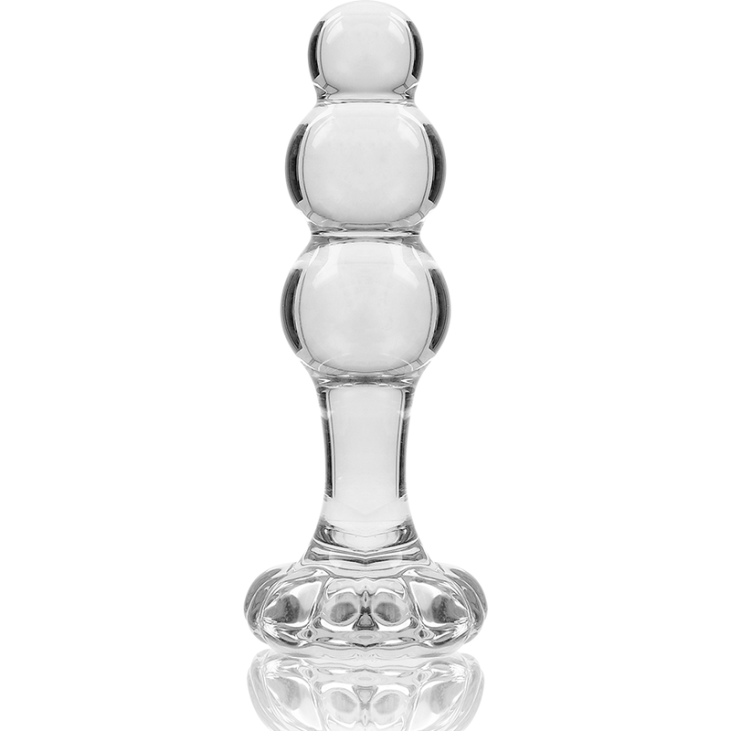 Nebula Series by Ibiza Model 1 en vidrio transparente, vista frontal con base ancha.