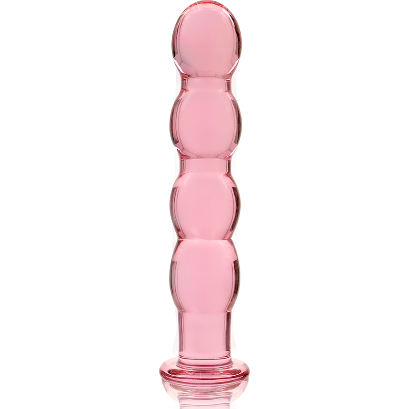 Nebula Series by Ibiza Model 10 en vidrio rosa, vista frontal completa con base ensanchada.