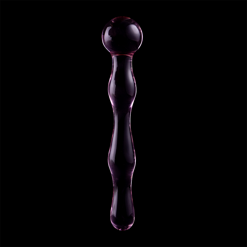 Nebula Series by Ibiza, modelo 13, dildo de cristal transparente morado en vista frontal.
