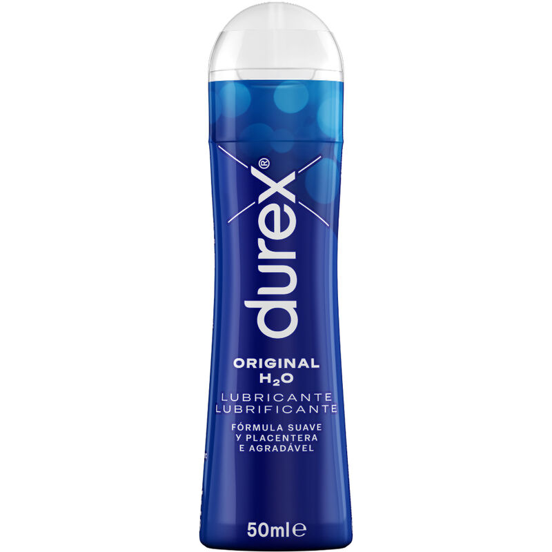 Lubricante Durex Original H2O de 50 ml, botella azul con tapón transparente