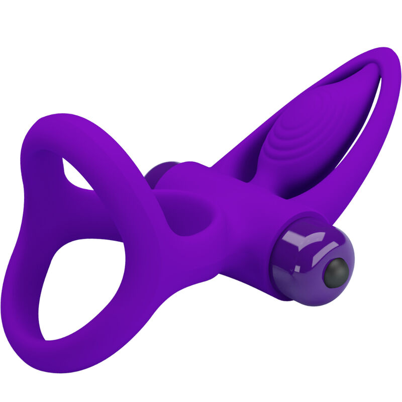 Anillo vibrador Pretty Love morado, en vista frontal inclinada.