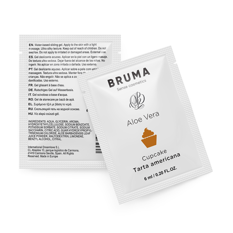 Dos sobres de BRUMA Aloe Vera de 6 ml, uno con el frontal y otro por detrás.