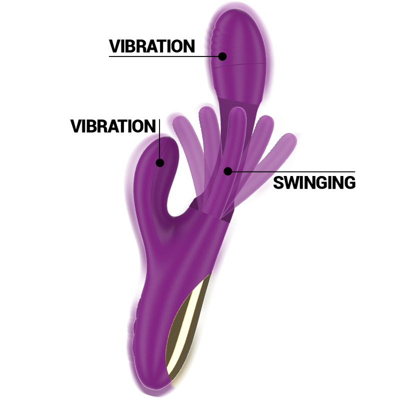 Detalle del vibrador INTENSE Apolo morado con ribete dorado y lengua oscilante.