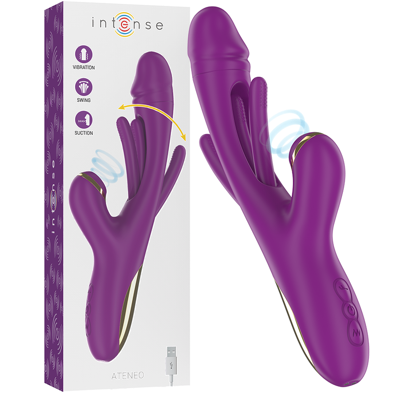 Vibrador rabbit morado Intense ATENEO con caja del producto