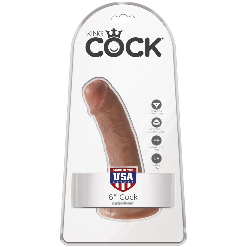 Caja del producto KING COCK con dildo realista color caramelo visible en la ventana frontal.