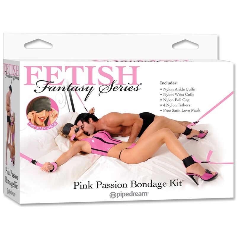 Caja del producto Fetish Fantasy Series Pink Passion Bondage Kit con pareja en portada.