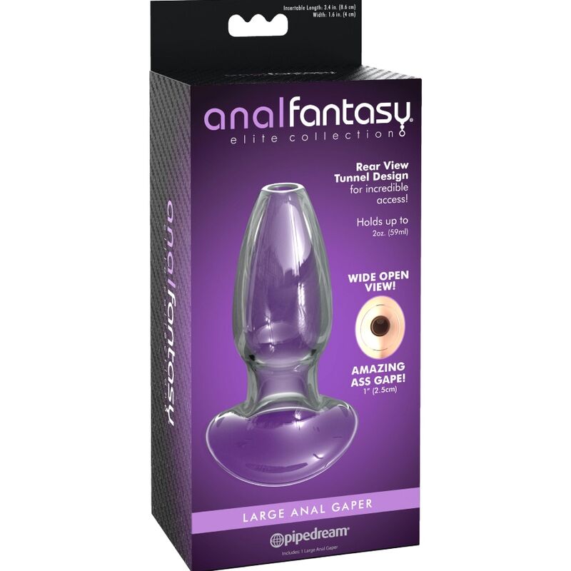 Caja del producto Anal Fantasy Elite Collection con plug anal morado transparente en la portada.