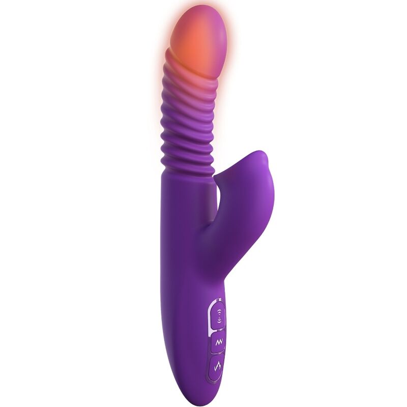 Estimulador clitoriano Fantasy For Her violeta en vista frontal, con punta degradada y botones visibles.