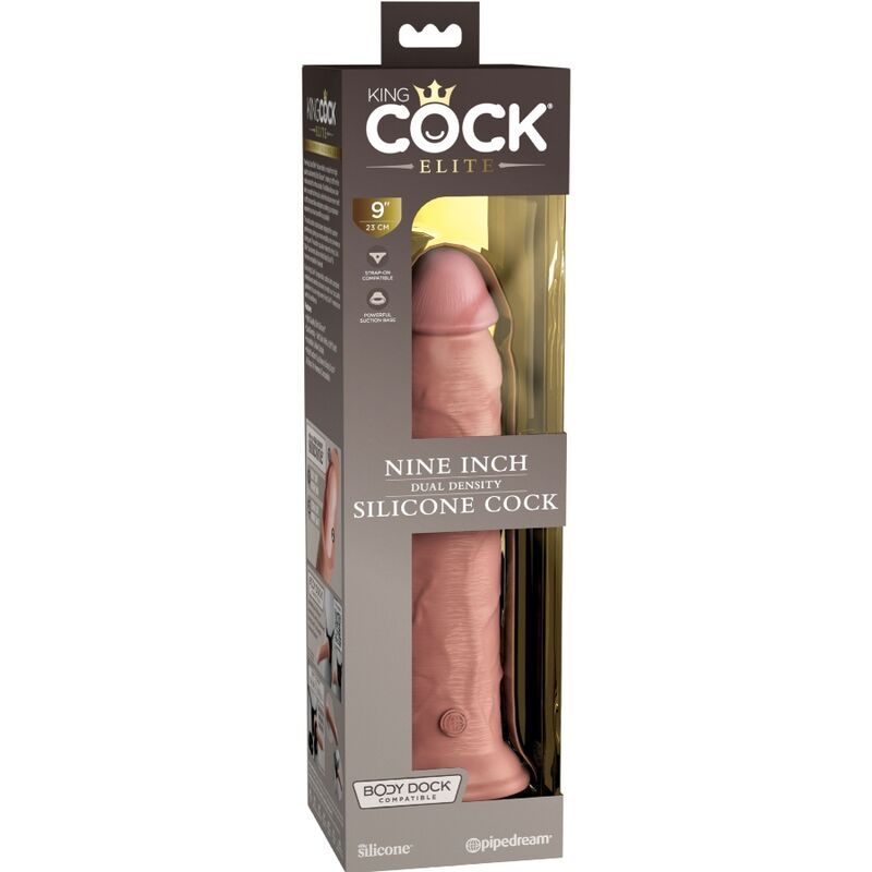 Caja del producto King Cock Elite con el dildo realista visible en su interior.