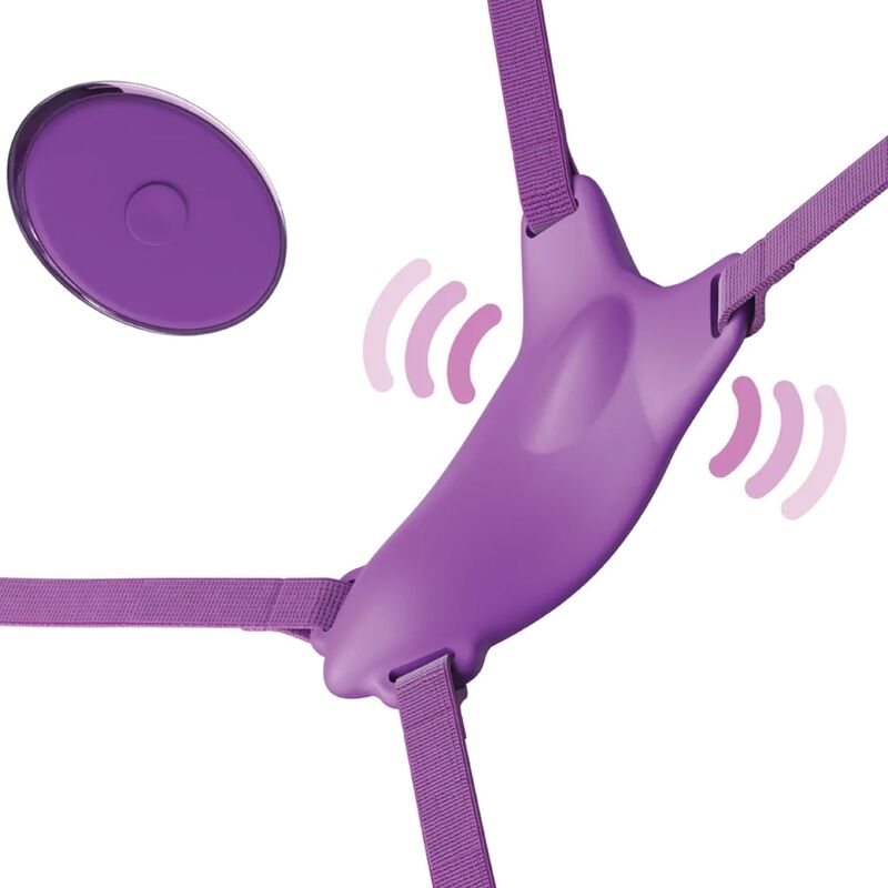 Fantasy for Her Ultimate Butterfly: arnés vibrador morado con mando y correas ajustables.