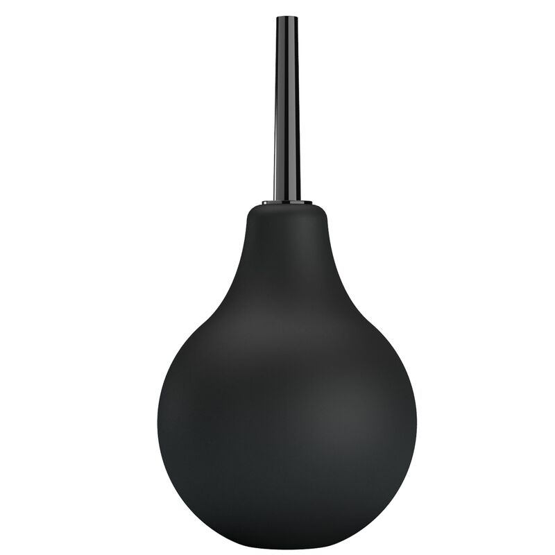 MR PLAY Anal Shower Bulb negra, vista frontal con boquilla larga.