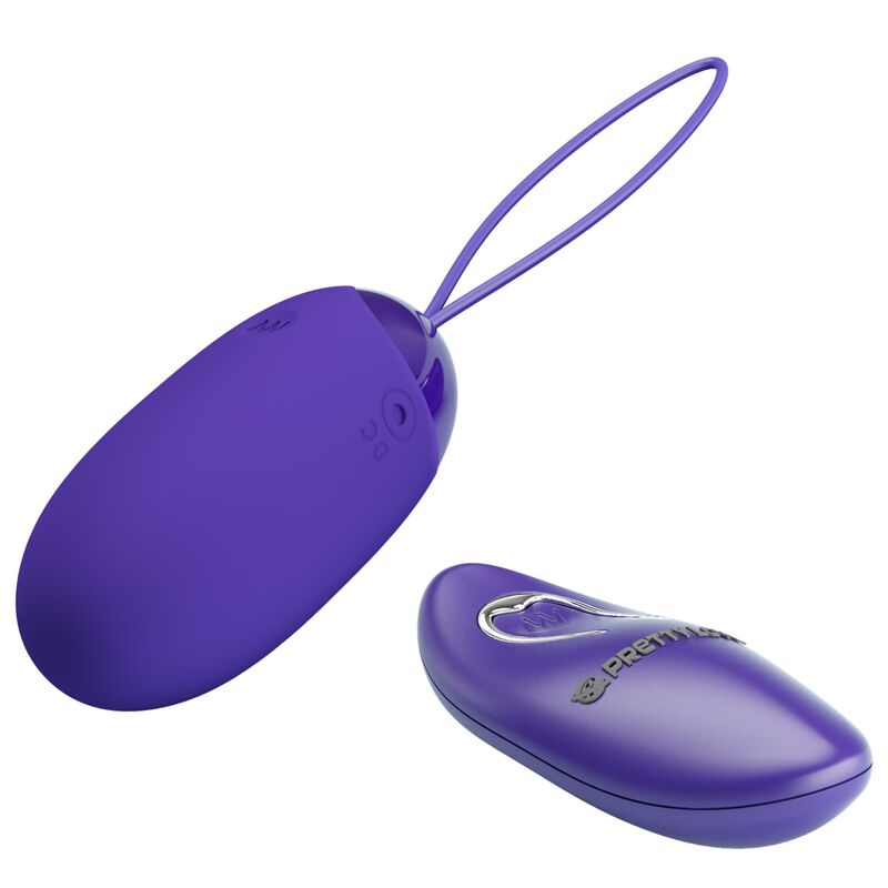 Detalle del vibrador huevo Pretty Love Berger Youth violeta con mando remoto.