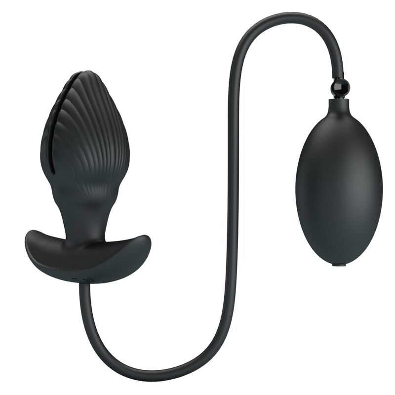Tapón anal inflable recargable Pretty Love negro con tubo y pera de inflado visibles