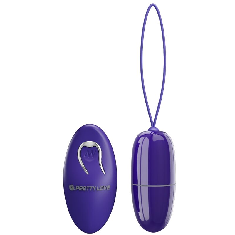 Vibrador tipo huevo Pretty Love violeta con mando a distancia y lazo de sujeción.