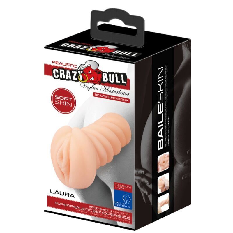 Caja del producto Crazy Bull Laura con ilustración del masturbador y asa superior