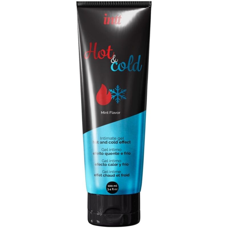 Lubricante íntimo INTT Hot & Cold de menta, tubo negro y turquesa de 100 ml.