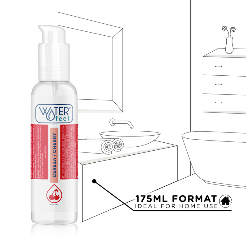 Lubricante WATERFEEL sabor cereza en botella con dosificador, 175 ml.