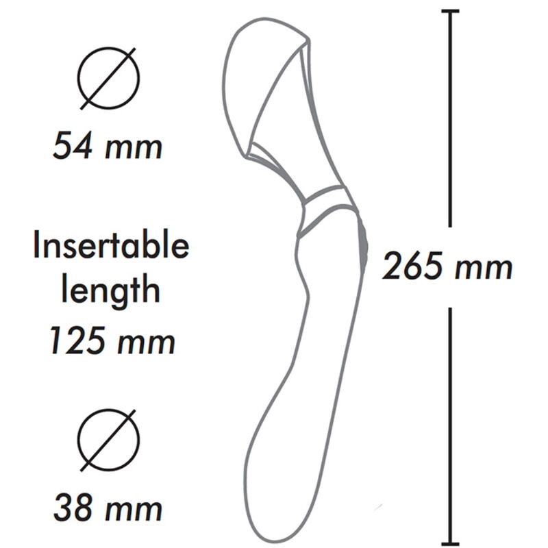 Guía de medidas del Shunga Zoa con esquema y cotas de 54 mm, 125 mm y 265 mm.