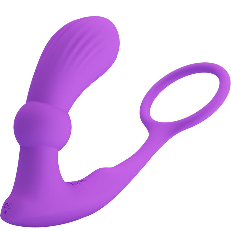 Pretty Love Warren en violeta, anillo para pene con plug anal y abertura ovalada.