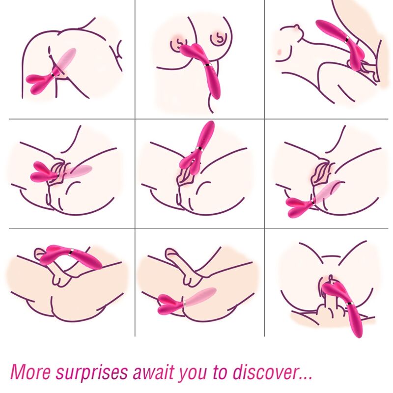AROMY Y-Wand masajeador y vibrador fucsia en ilustraciones de uso