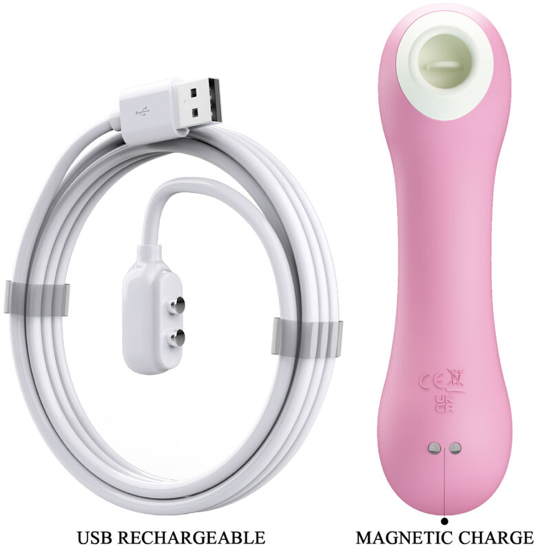 ROMANCE Emerald en rosa con cable USB y conector magnético de carga.