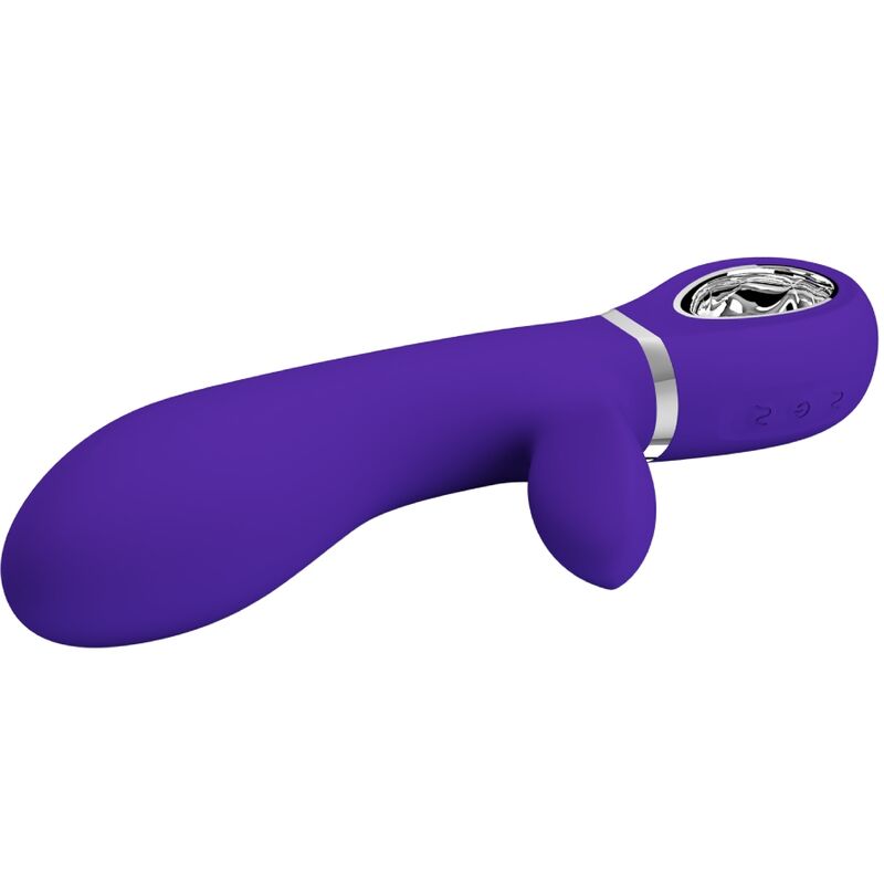 Vibrador multifunción Pretty Love Thomas morado con estimulador clitoriano visible.