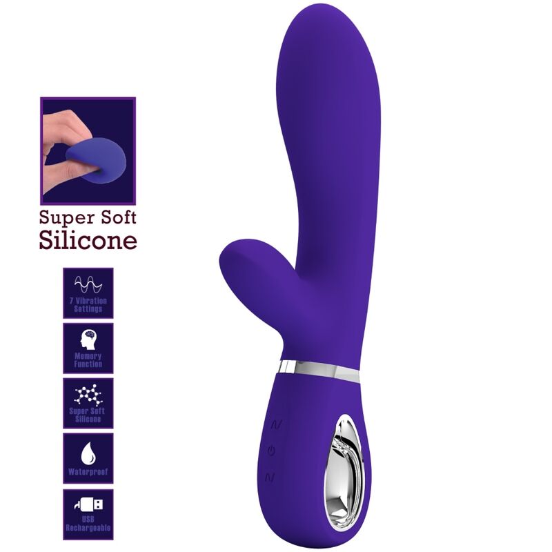 Detalle del vibrador púrpura Pretty Love Thomas con forma curvada y mando lateral.