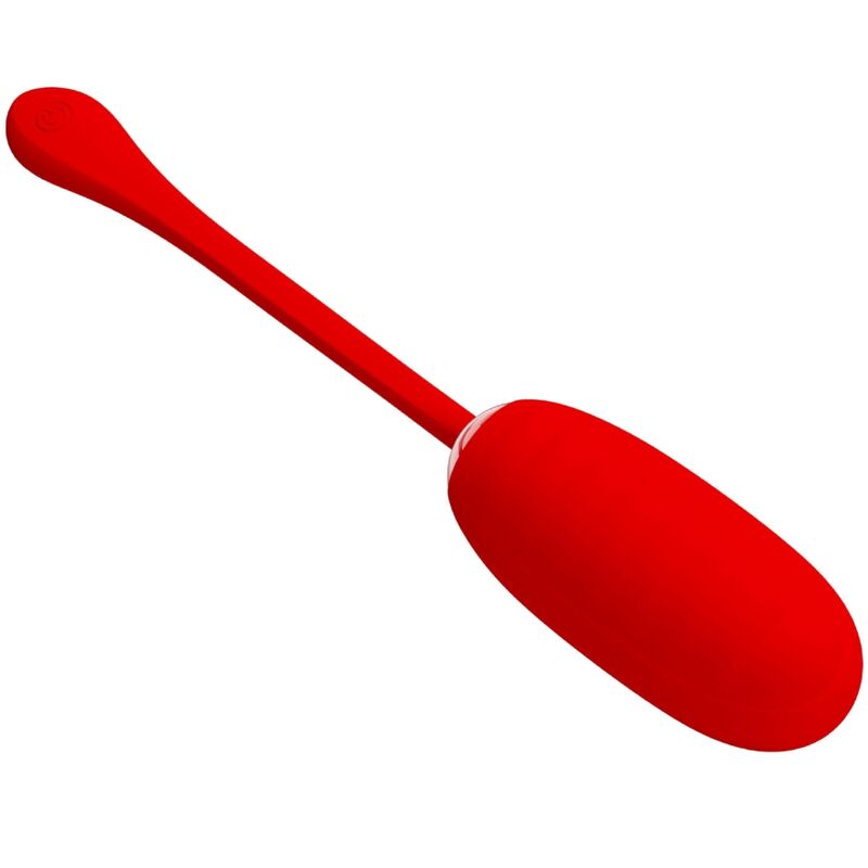 Pretty Love Kirk huevo vibrador rojo con mango largo y forma ovalada.