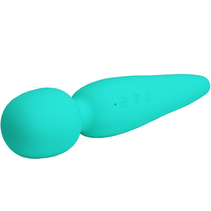 Detalle del masajeador personal Pretty Love Meredith en verde aqua, con vista lateral y botones visibles.
