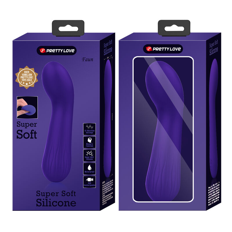 Caja del producto Pretty Love Faun en morado, con imagen del vibrador en el frontal.