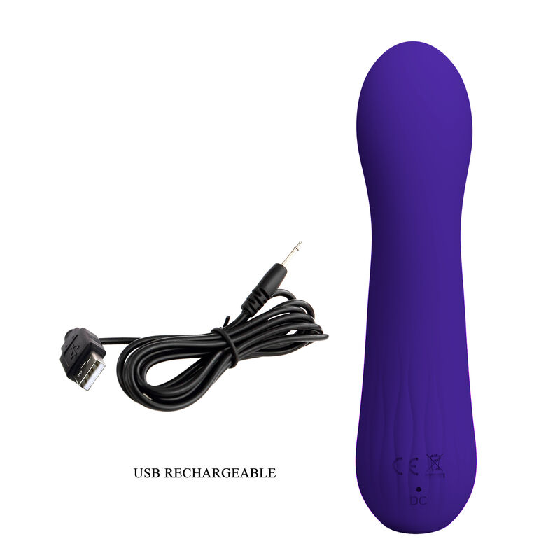 Cable USB de carga y vibrador morado Pretty Love Faun, vista trasera.