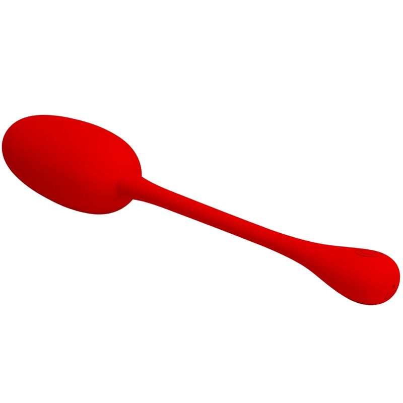 Detalle del huevo vibrador Pretty Love Knucker rojo, con mango alargado y botón visible.